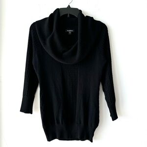 Y2K VTG BEBE Sweater Cable Knit Cowl Neck Ribbed Knit Black Womens L USA Preppy